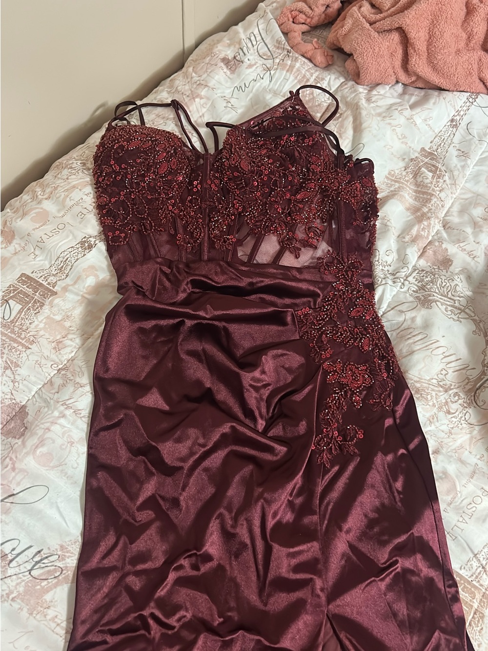 Elegant Beaded Burgundy Evening Dress